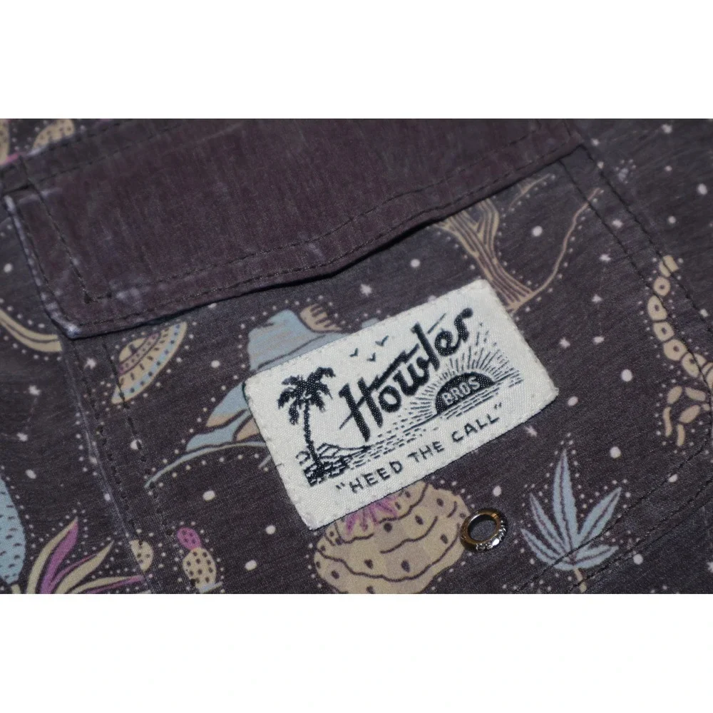 Howler Bros Board Shorts Mens 32 Brown Desert Cactus Scorpion Print Swim Trunks